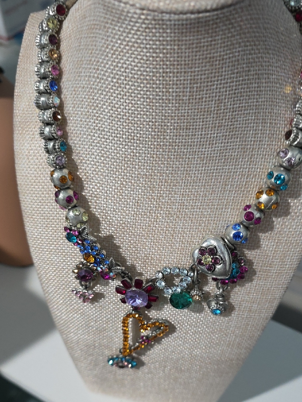 OTAZU-Multicolor Crystal Heart Charm Necklace - Women Jewelry